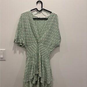 Zara Light Green Polka Dot Mini Dress
